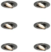 Set di 6 faretti da incasso moderni rotondi orientabili color canna di fucile GU10 50mm - Edu