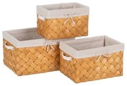 Set di Cestini Naturale Legno Tessuto 39,5 x 30 x 24 cm (3 Unità)