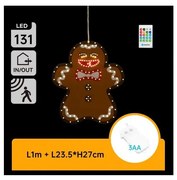 Aigostar - Decorazione natalizia LED 131xLED/3xAA IP44 + telecomando, biscotto di pan di zenzero 27 cm