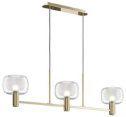 Lampadario Contemporaneo Vision Alluminio Oro 3 Luci Diffusori In Vetro Trasp