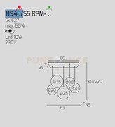 Sosp. ottone sat. 5 luci rett. vetri (1 piccolo am+1 piccolo br+1 p...