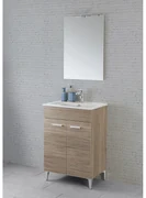 Mobili Bagno a Terra 60 Cm Due Ante Specchio Con Illuminazione Led Feridras "Greta" Rovere Tropea