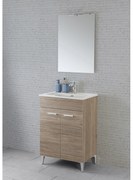 Mobili Bagno a Terra 60 Cm Due Ante Specchio Con Lampada Led 50x70 Cm Feridras "Greta" Rovere Tropea