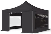 TOOLPORT 4x4 m gazebo pieghevole con laterali (finestre panoramiche), PREMIUM acciaio, nero - (600089)