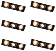 Set di 6 faretti da incasso neri orientabili senza bordi 3 luci - Oneon