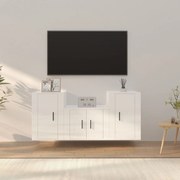 Set mobili porta tv 3 pz bianco lucido in legno multistrato