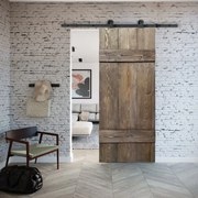 Porta scorrevole reversibile Barn Ebano in acciaio marrone, L 86 x H 212 cm, con binario Indus