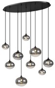 Lampada a sospensione moderna nera con vetro fumé 9 luci - Jia