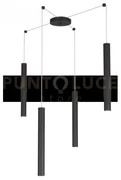 Round tube sospensione 4 luci nero cavo cm.250 con base 1174-s4-ne
