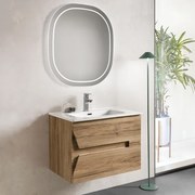 Mobile bagno HAITI 70 cm 2 cassetti Rovere Nodi e specchio LED