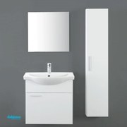 Mobile Bagno Sospeso "Stella" Da 56 cm Con Un'Anta Lavabo E Specchio Finitura Bianco Lucido