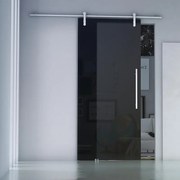 Porta scorrevole sinistra Cristal Satinato Fumé in alluminio nero, L 86 x H 215 cm, con binario Ermes