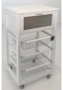 Carrello PRESTIGE LUSSO portapane e portafrutta con ruote e piano con mattonelle, LACCATO BIANCO