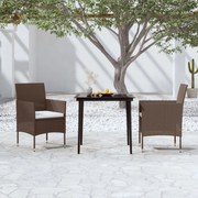 Set da pranzo da giardino marrone e nero 3 pz con cuscini