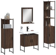 Set mobili da bagno 4 pz rovere marrone in legno multistrato