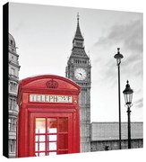 Stampa su tela Red cabin & b&w Big Ben, multicolore 98 x 98 cm