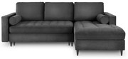 Divano letto angolare in velluto grigio scuro, angolo destro Santo - Milo Casa