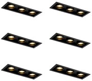 Set di 6 faretti da incasso moderni neri regolabili a 3 luci - Roof