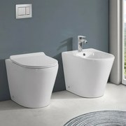 Sanitari Filomuro in ceramica bianco design tondo con copriwc e scarico rimless Ukra