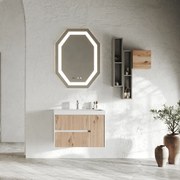 Mobile Bagno Sospeso 80 Cm Due Cassetti Un'Anta Specchio Con Illuminazione Led 75x100 Cm "Portofino"