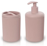 Set accessori bagno dispenser e portaspazzolini da appoggio rosa in plastica Ring