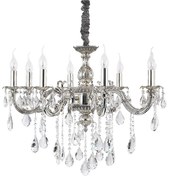 Lampadario Classico Impero Metallo-Cristallo Argento 8 Luci E14