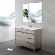 Mobile Bagno Da Terra "Mondo 2.0" Da 102 Cm Con Due Ante E Tre Cassetti Lavabo e Specchio Finitura Rovere Chiaro