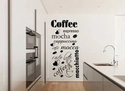 Adesivo da parete per la cucina con i nomi dei diversi tipi di caffè 50 x 100 cm