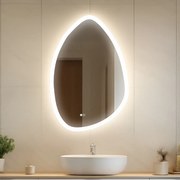 Specchio irregolare con illuminazione, 64×94 cm, bicolore, interruttore touch, tappetino riscaldante