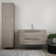 Mobile bagno 100 cm moderno sospeso curvo Larice modello Berlino con colonna da 170 cm