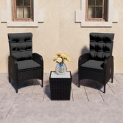 Set Da Bistrot Per Giardino 3 Pz İn Polyrattan E Vetro Nero /