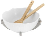 Set di insalatiera in gres bianco e posate in bambù Yin&amp;Yang Yin&amp;Yang - Villa Altachiara