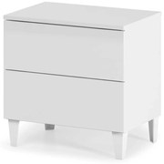 Comodino Moderno Bianco Lucido con 2 Cassetti 50x34x49h