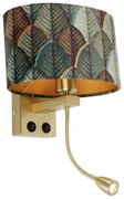 Lampada da parete in ottone con paralume ovale in velluto, motivo a foglie, 25 cm - Brescia Combi