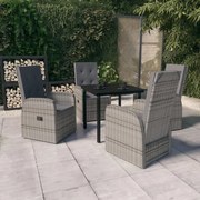 Set mobili da pranzo per giardino 5 pz con cuscini grigio