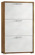 Scarpiera 3 ante doppia profondità L 67 x H 112 x P 28 cm 18 paia, rovere naturale e bianco