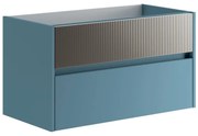 Mobile da bagno sotto lavabo Niwa blu pacifico frontale in vetro grigio carbone laccato opaco L 89.5 x H 50 x P 45.5 cm 2 cassetti, lavabo non incluso