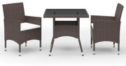Set da pranzo da giardino 3 pz marrone in polyrattan e vetro