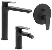 Set miscelatori lavabo alto bidet e doccia a incasso 2 vie nero opaco Erika