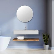 Lavabo Sospeso Bianco Opaco 100 Cm Con Mensola Effetto Legno E Specchio - Roma