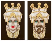 Art Maiora Quadro dipinto a mano su tela "Teste di moro crown" 110x65 set 2pz oro