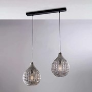 Bonetti Illumina Binario in ferro laccato nero e montatura cromo e diffusori in vetro soffiato Grigio con decoro effetto cristallo 2 luci