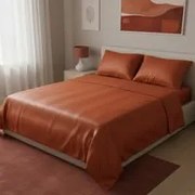 Completo letto matrimoniale cotone raso ruggine