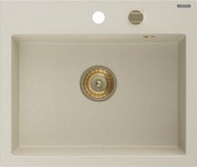 Mexen Oscar lavello da cucina in granito 1 vasca 580 x 490 mm, beige, sifone dorato - 6519581000-69-G