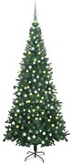 Albero di Natale Artificiale Preilluminato con Palline, Albero di Natale Preilluminato con Palline 240 cm Verde