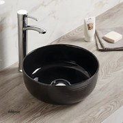 Lavabo D'Appoggio "Break The Rules" In Ceramica Da Diam.35,8 Cm Finitura Nero Lucido