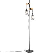 Lampada da terra rustica nera con legno 2 luci con paralume - Dami Frame