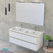 Mobile Bagno Sospeso "Unit Four" Da 120 Cm Composto Da Due Cassetti e Doppia Vasca Finitura Bianco Opaco