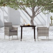 Set da pranzo per giardino 3 pz con cuscini grigio e nero