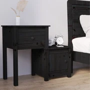 Comodino Nero 79,5x38x65,5 Cm İn Legno Massello Di Pino /